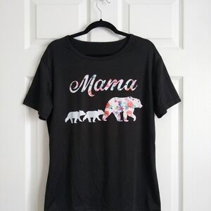 Floral Mama Bear Women's Black T-Shirt